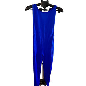 BLUE JUMPSUIT WITH DEEP CUT ARM HOLES